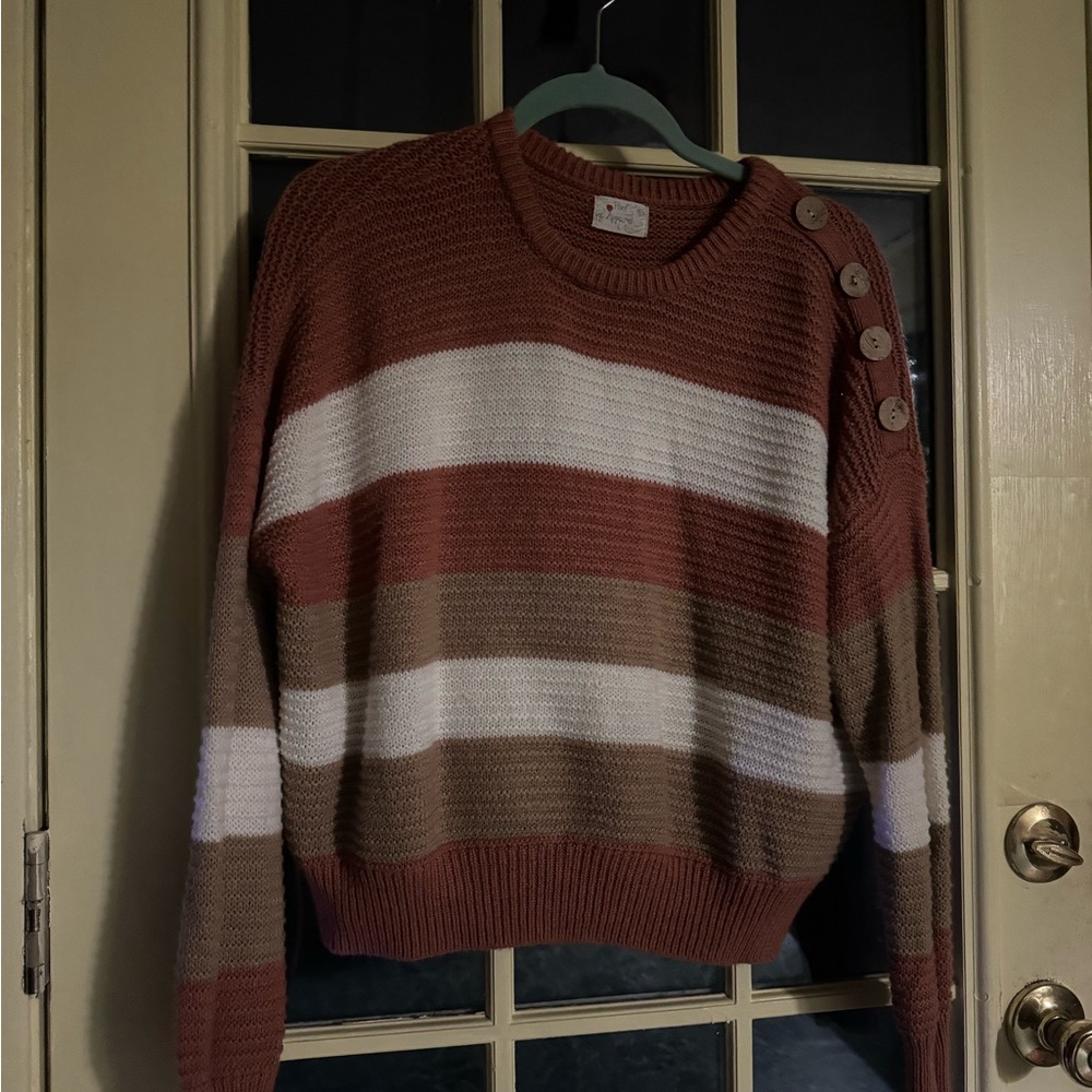 Cozy Striped Button-Shoulder Sweater